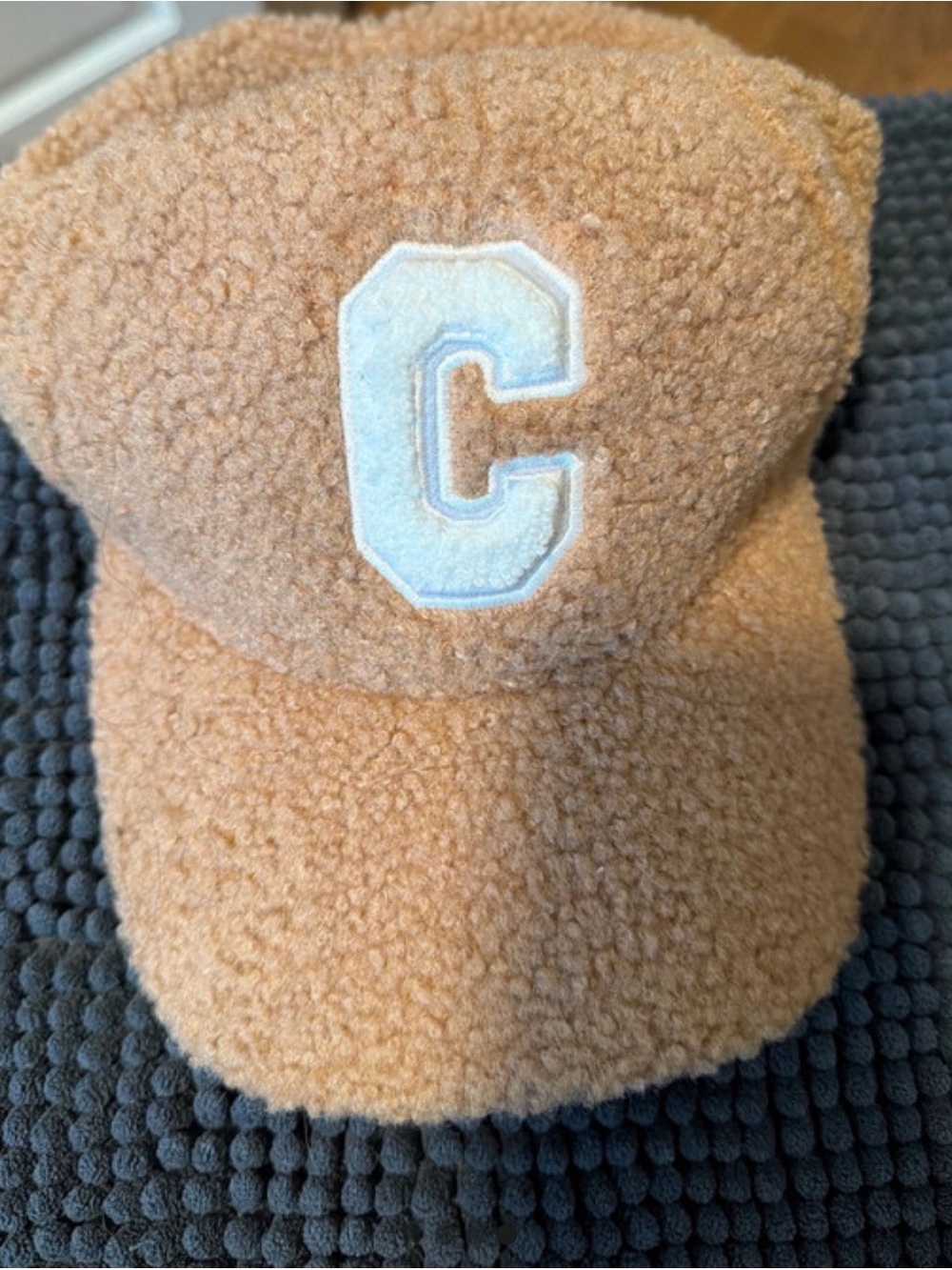 SHEIN Sherpa Baseball Cap with 'C' Patch - Camel & White - Picture 3 of 3